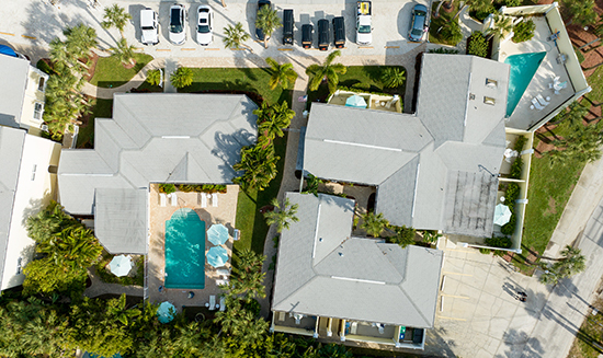 Drone view of Sea Spray Resort, Siesta Key